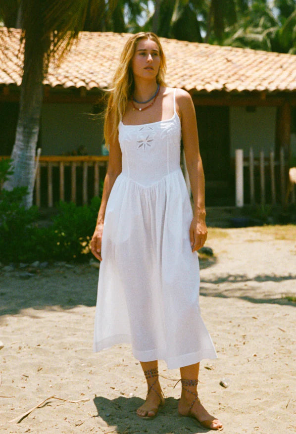 Neroni Dress - White Floral Embroidered