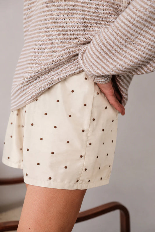 Silk Taffeta Tap Short - Creme Walnut Polka Dot