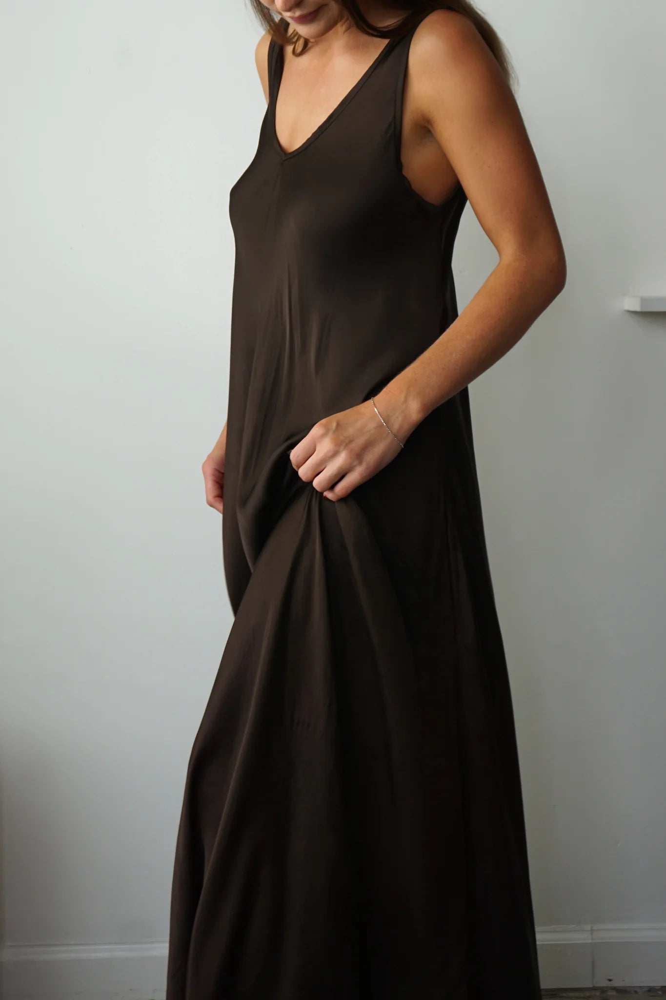 Satin Maxi Dress - Chocolate