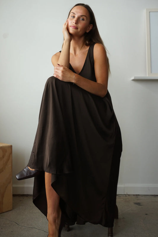 Satin Maxi Dress - Chocolate