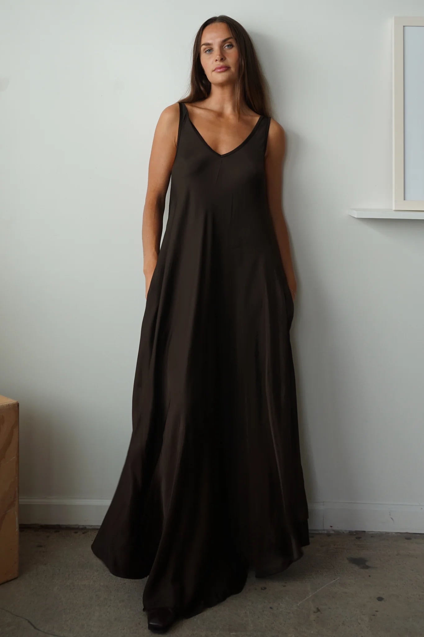 Satin Maxi Dress - Chocolate