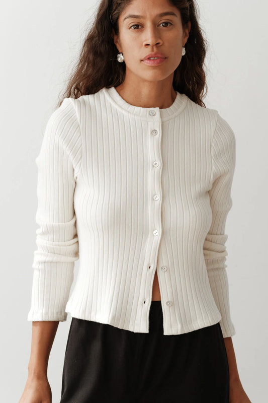 Sweater Rib Cardi - Creme