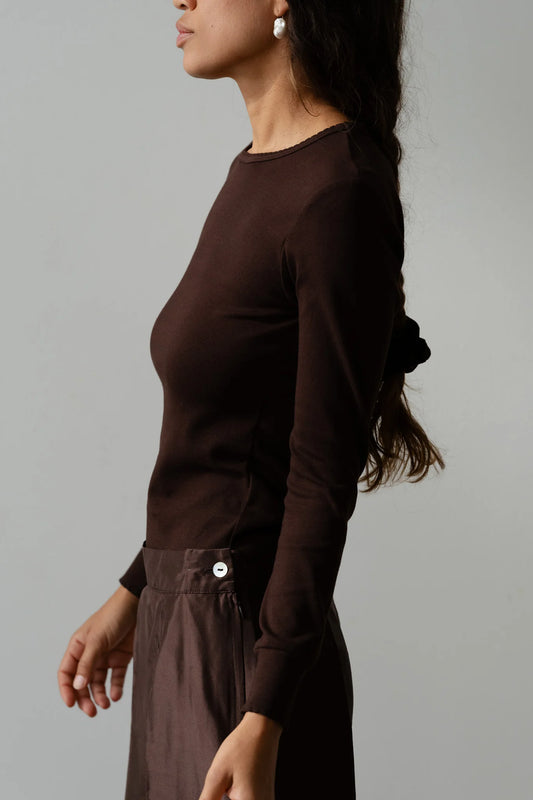 Baby Rib Scallop Long Sleeve - Espresso
