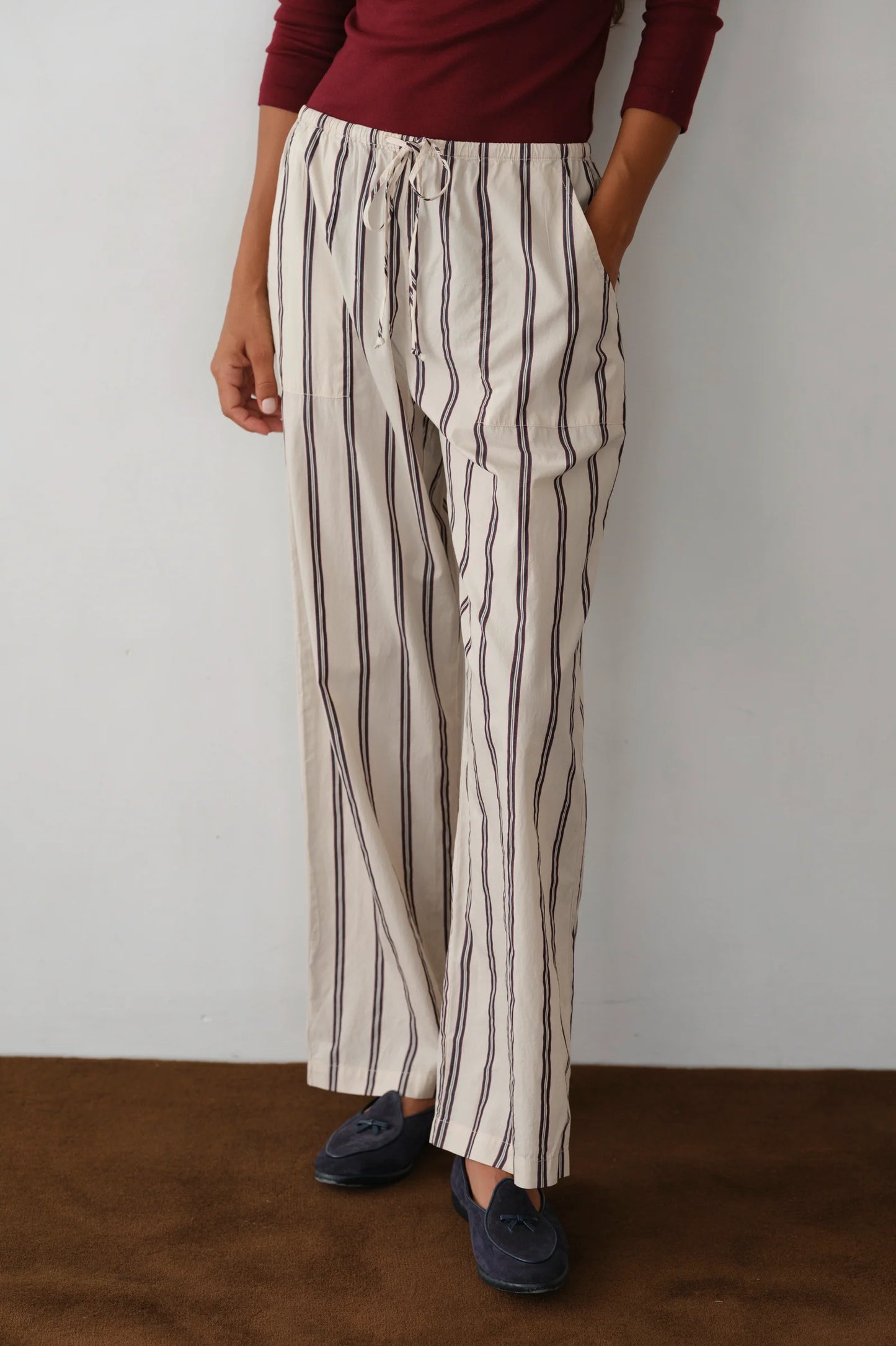 Pop Stripe Drawstring Pant - Creme Twin Stripe