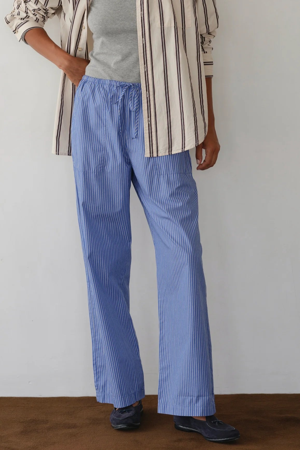 Pop Stripe Drawstring Pant - Azure Pinstripe