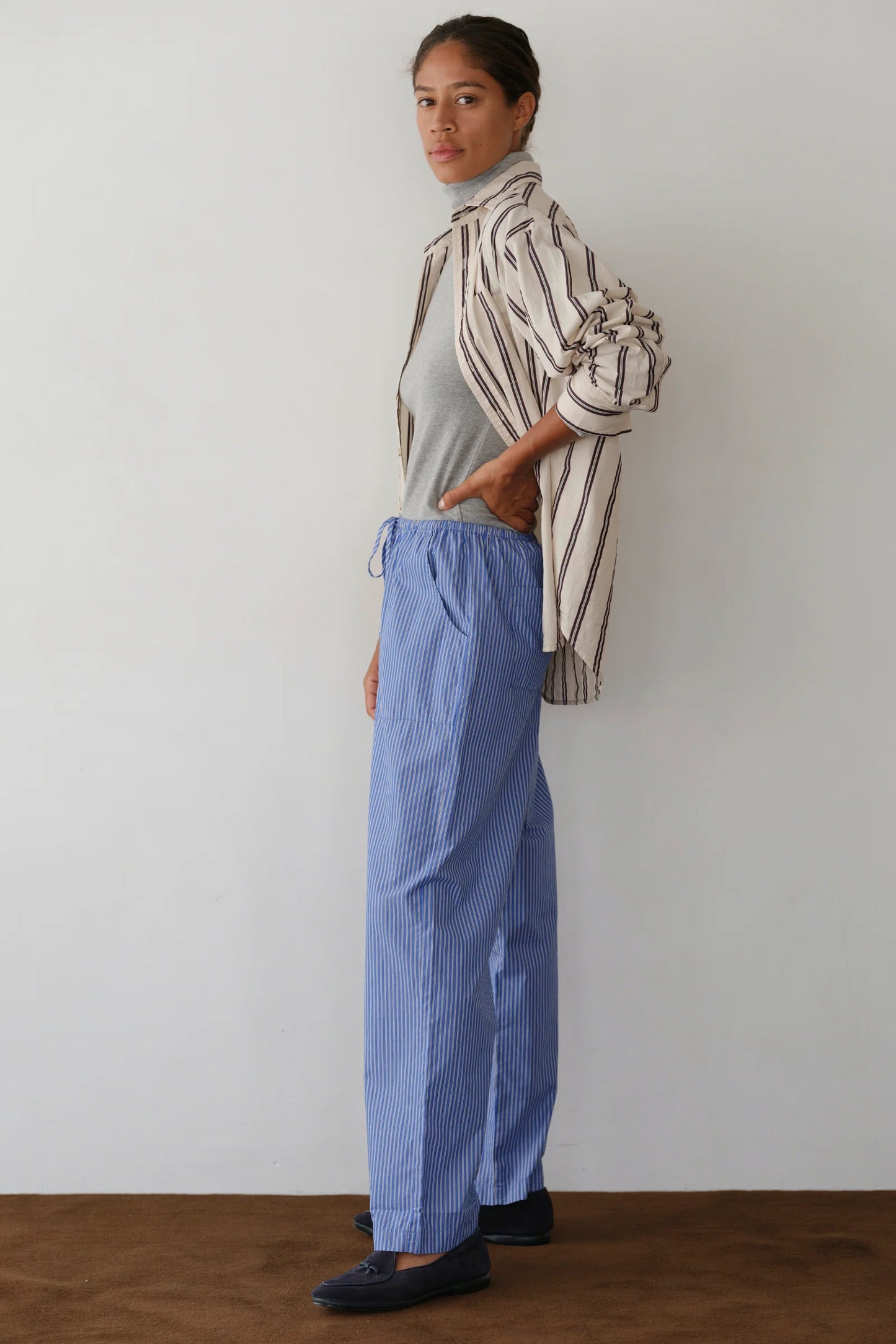Pop Stripe Drawstring Pant - Azure Pinstripe
