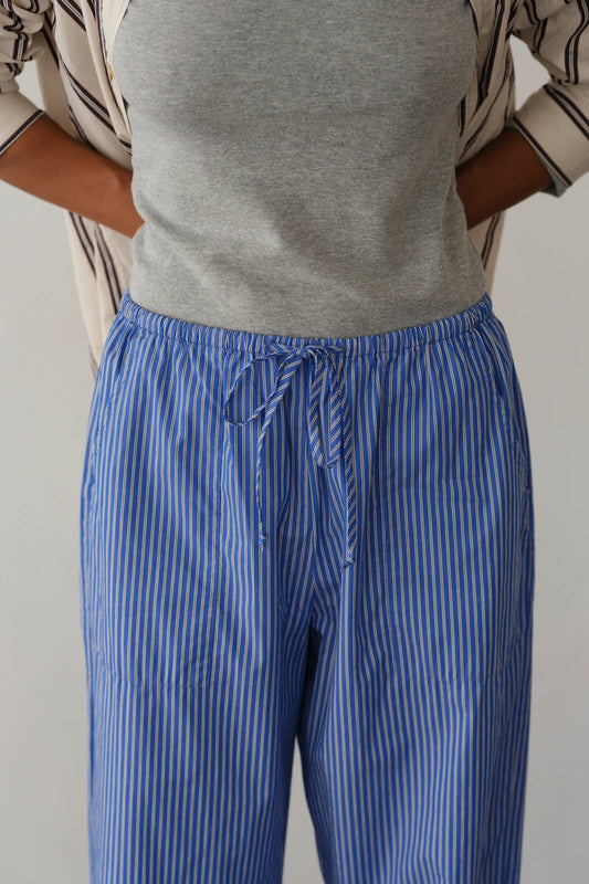 Pop Stripe Drawstring Pant - Azure Pinstripe