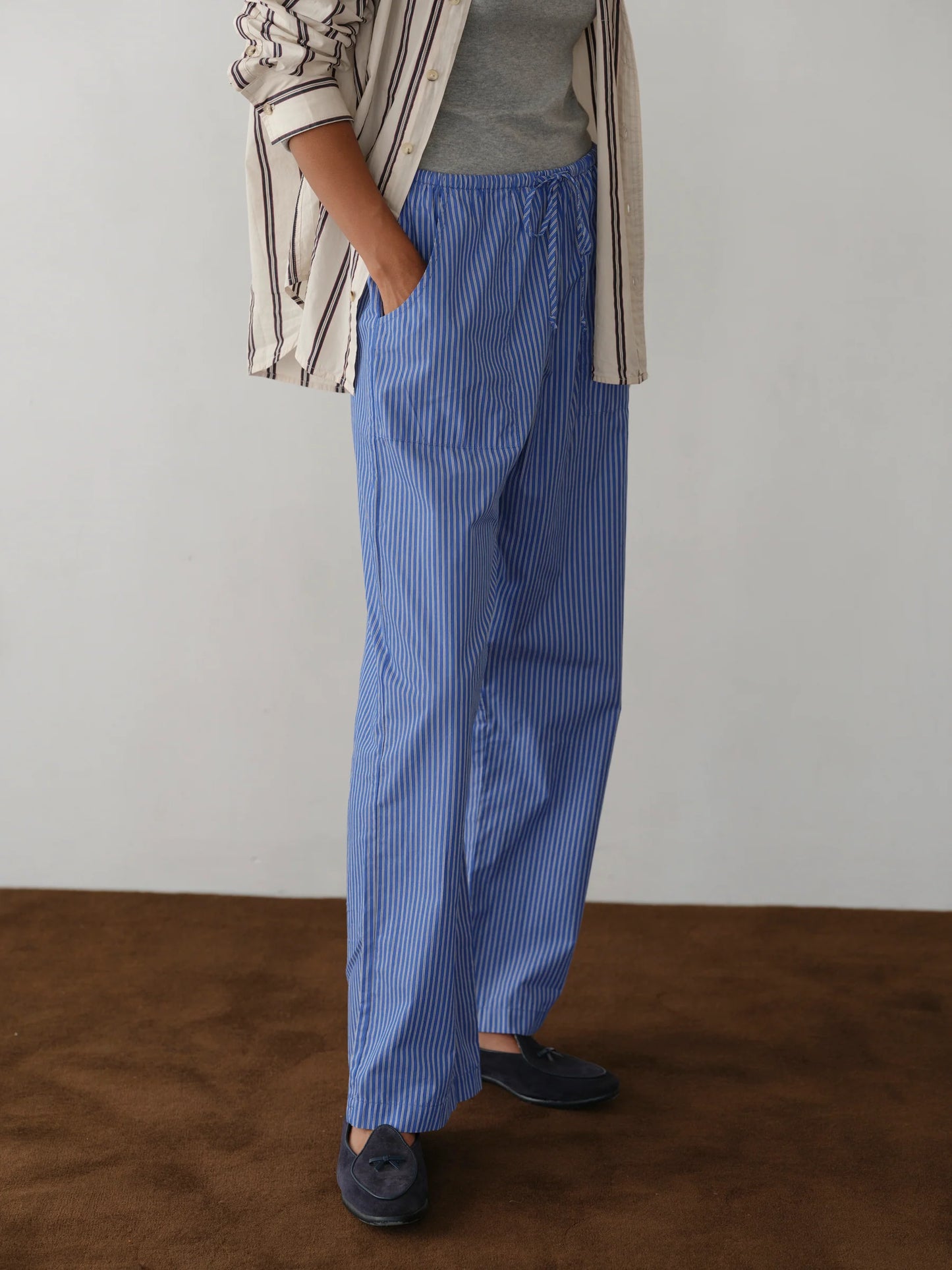 Pop Stripe Drawstring Pant - Azure Pinstripe