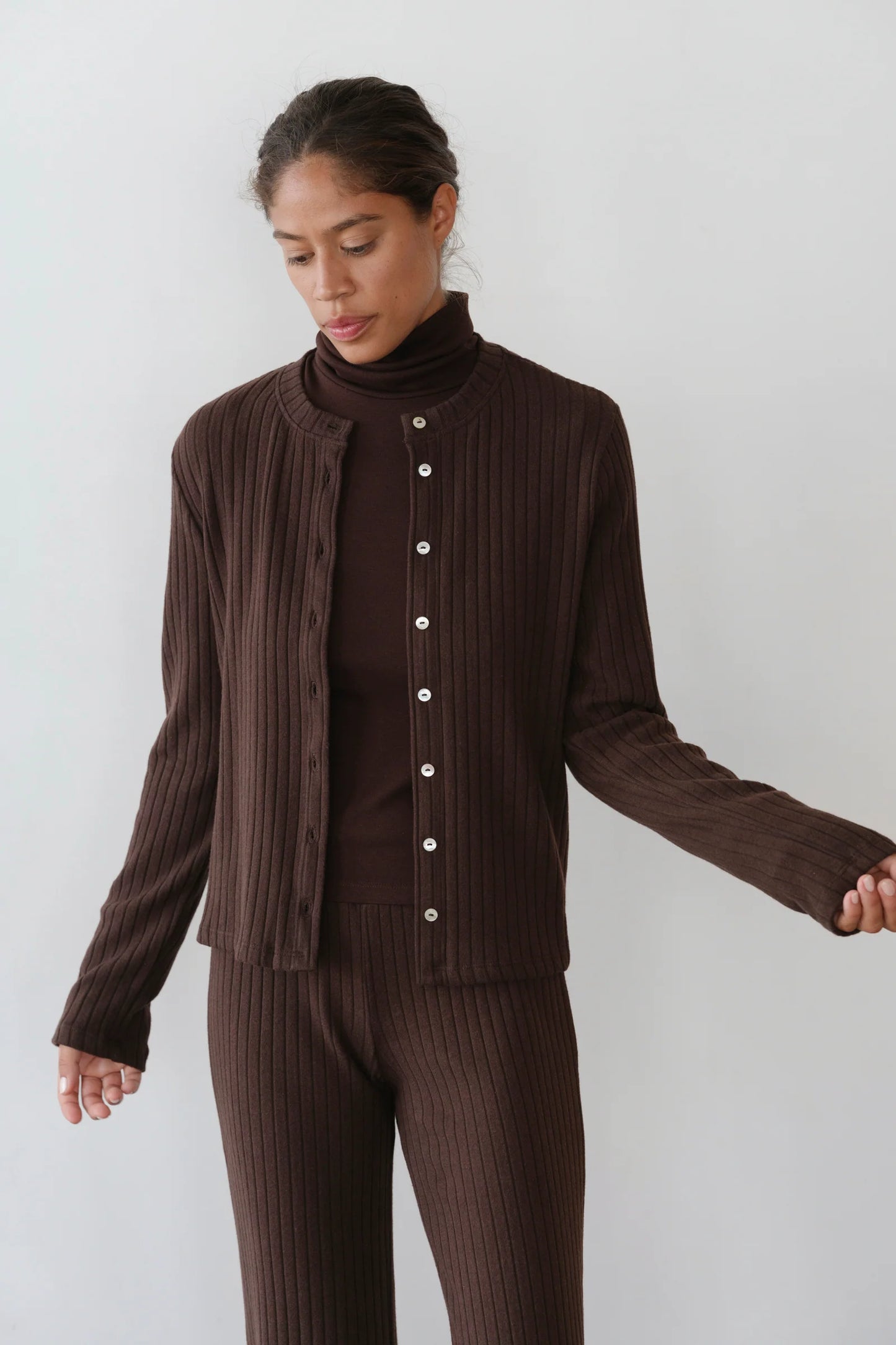 Sweater Rib Cardi - Espresso