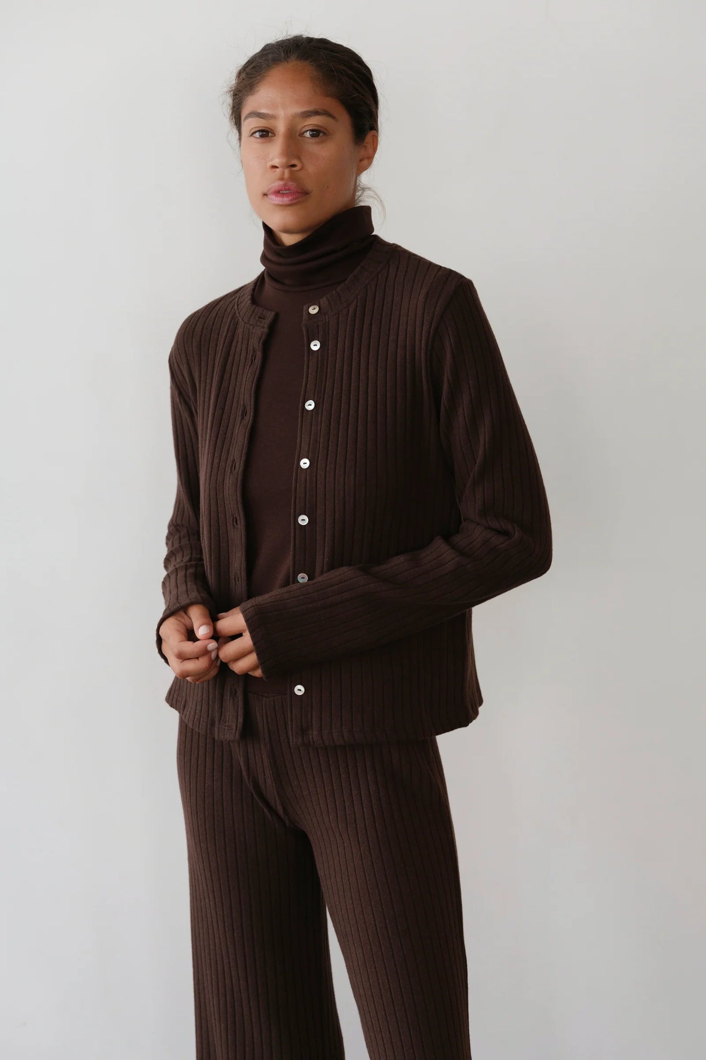 Sweater Rib Cardi - Espresso