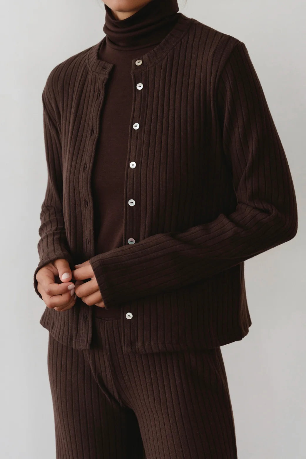 Sweater Rib Cardi - Espresso