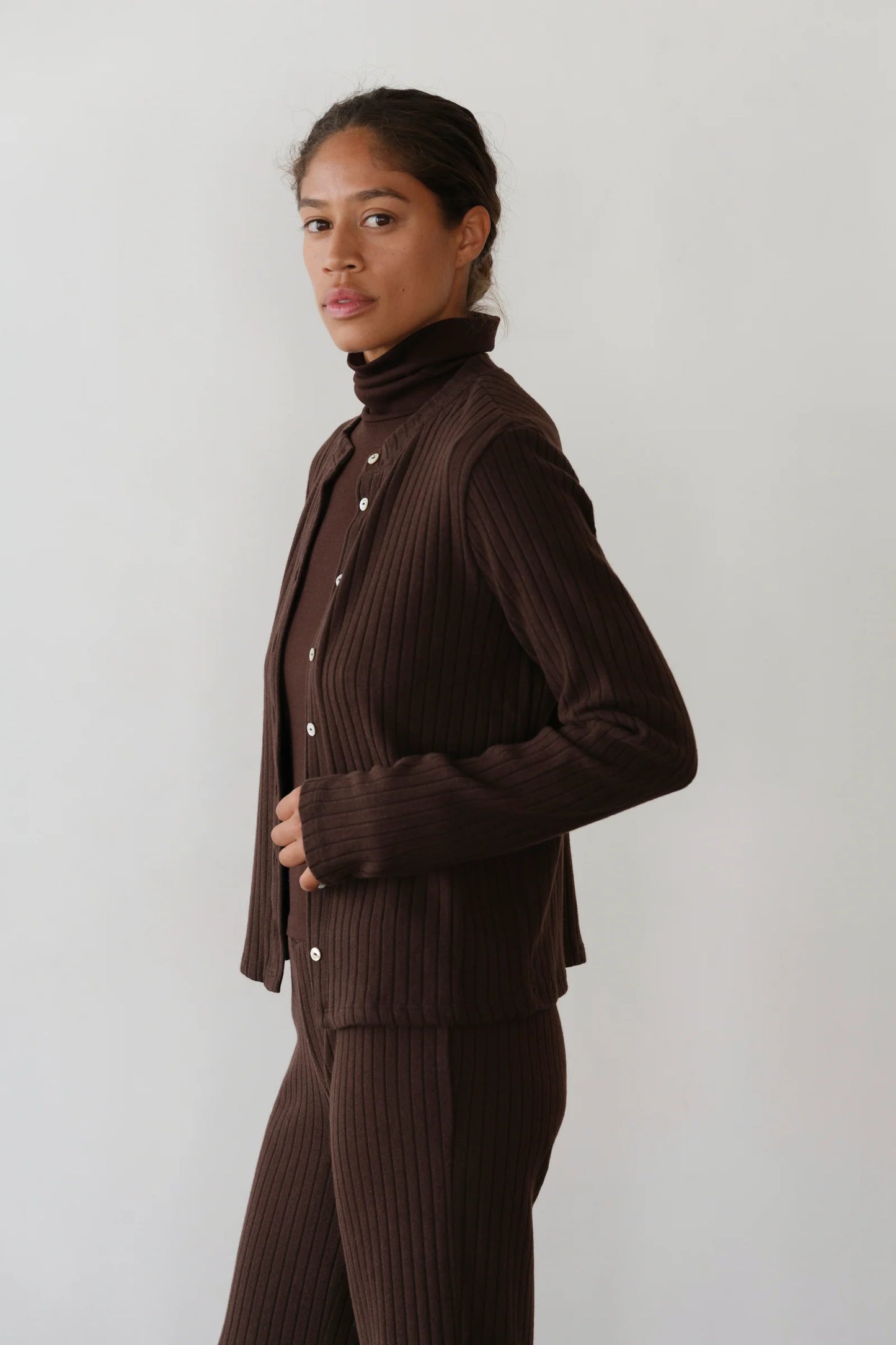 Sweater Rib Cardi - Espresso