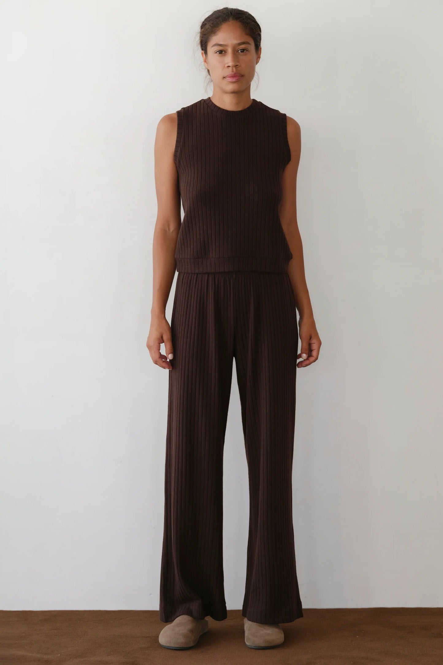 Sweater Rib Simple Pant - Espresso