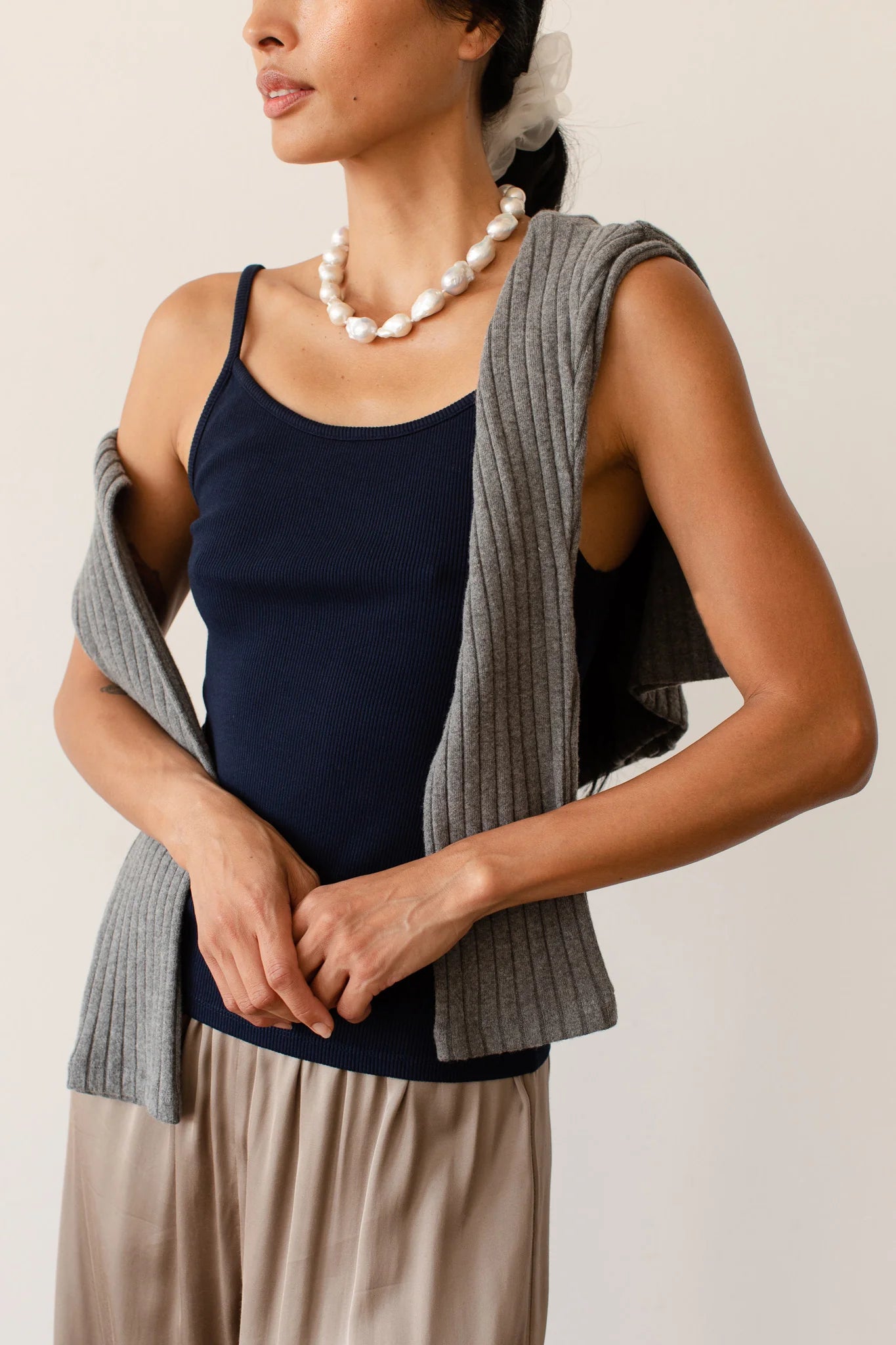 Rib Spaghetti Tank - Navy