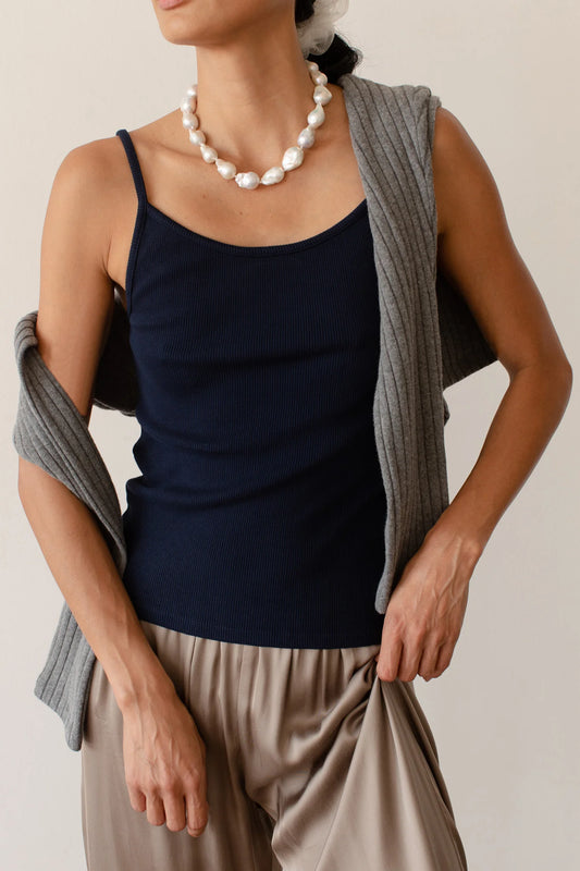 Rib Spaghetti Tank - Navy