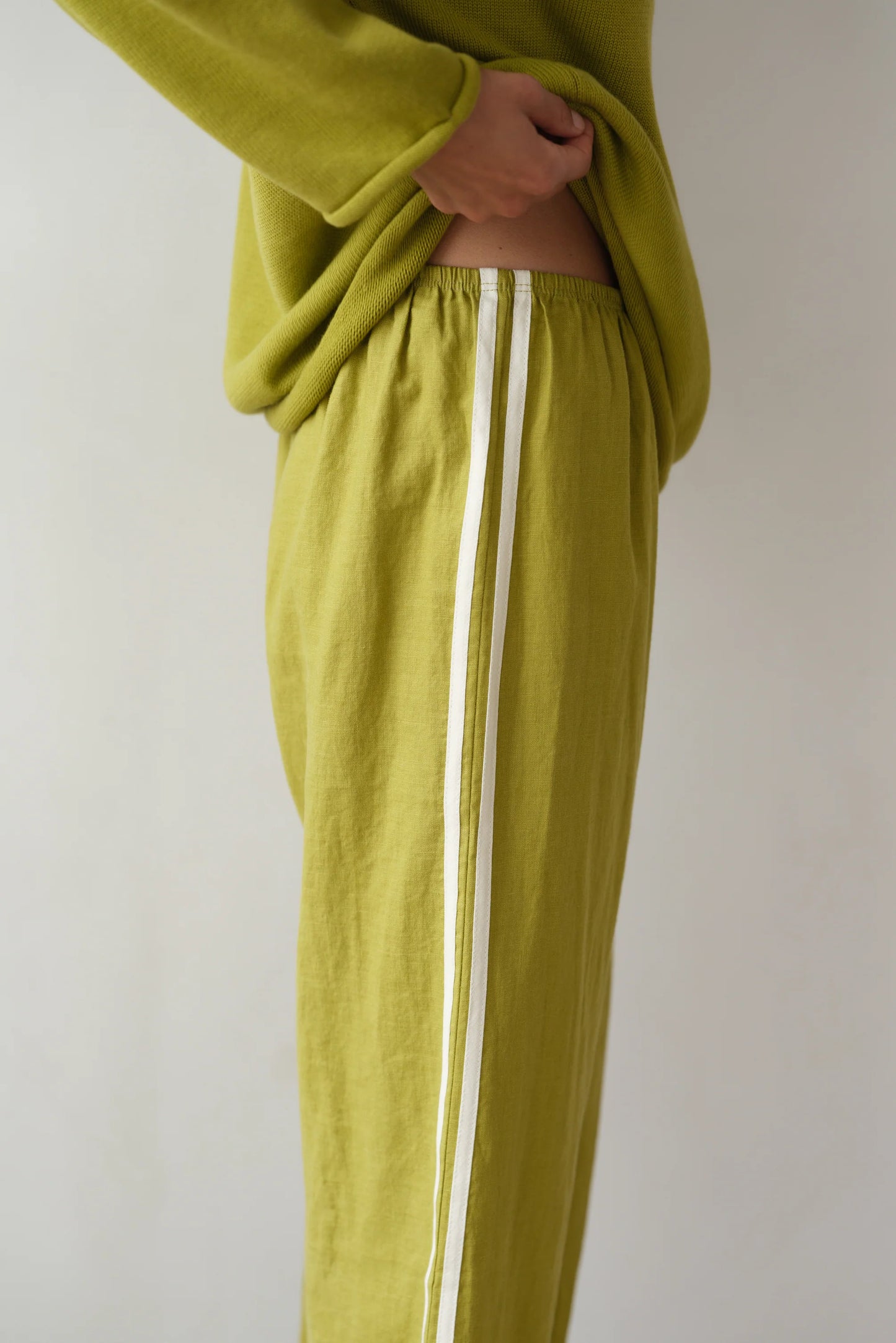 Linen Stripe Crop Racer Pant - Pistachio