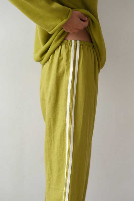 Linen Stripe Crop Racer Pant - Pistachio