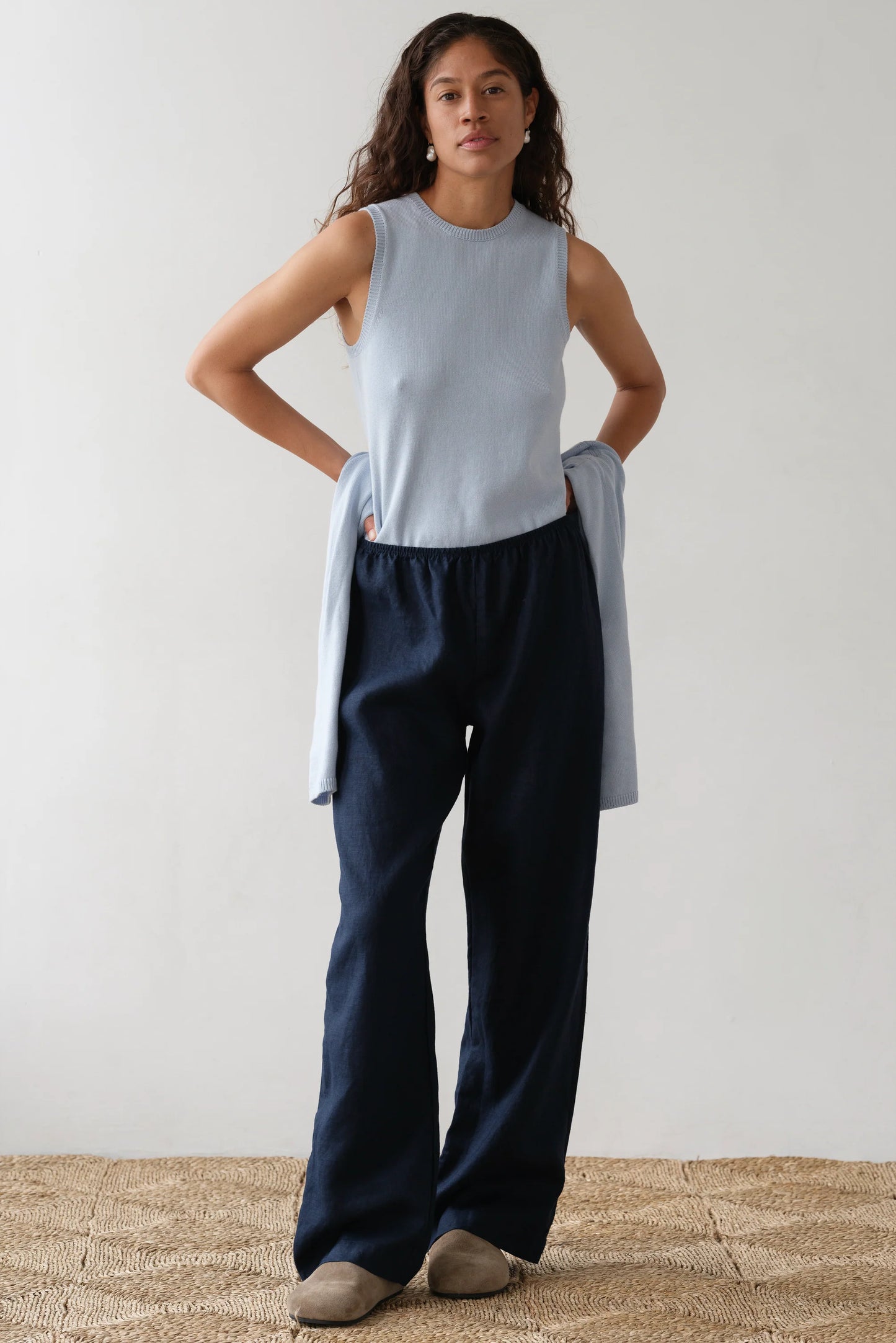 Linen Simple Pant - Navy