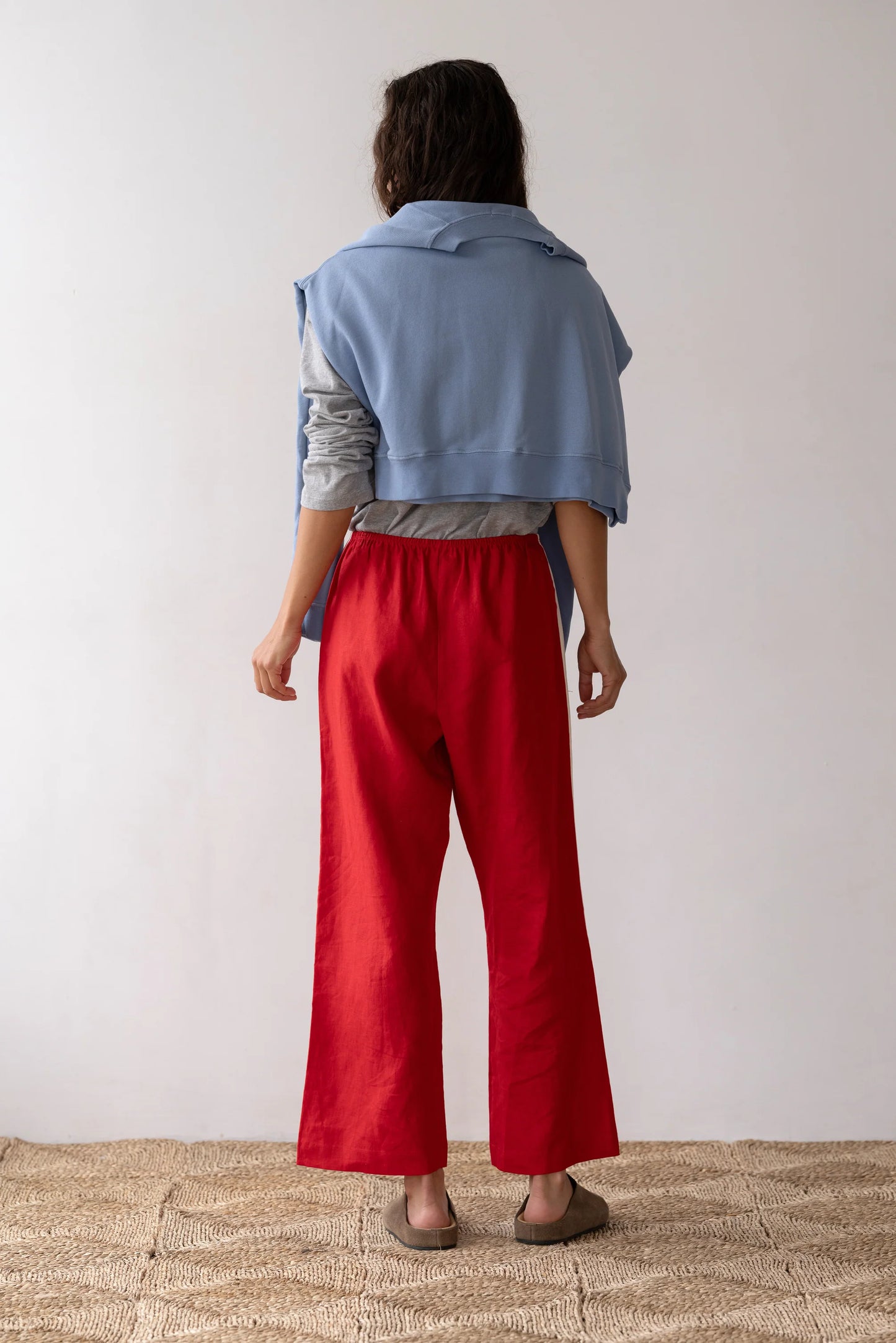 Linen Stripe Crop Racer Pant - Bell Pepper