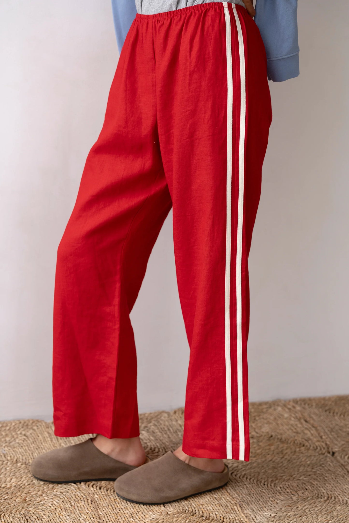 Linen Stripe Crop Racer Pant - Bell Pepper