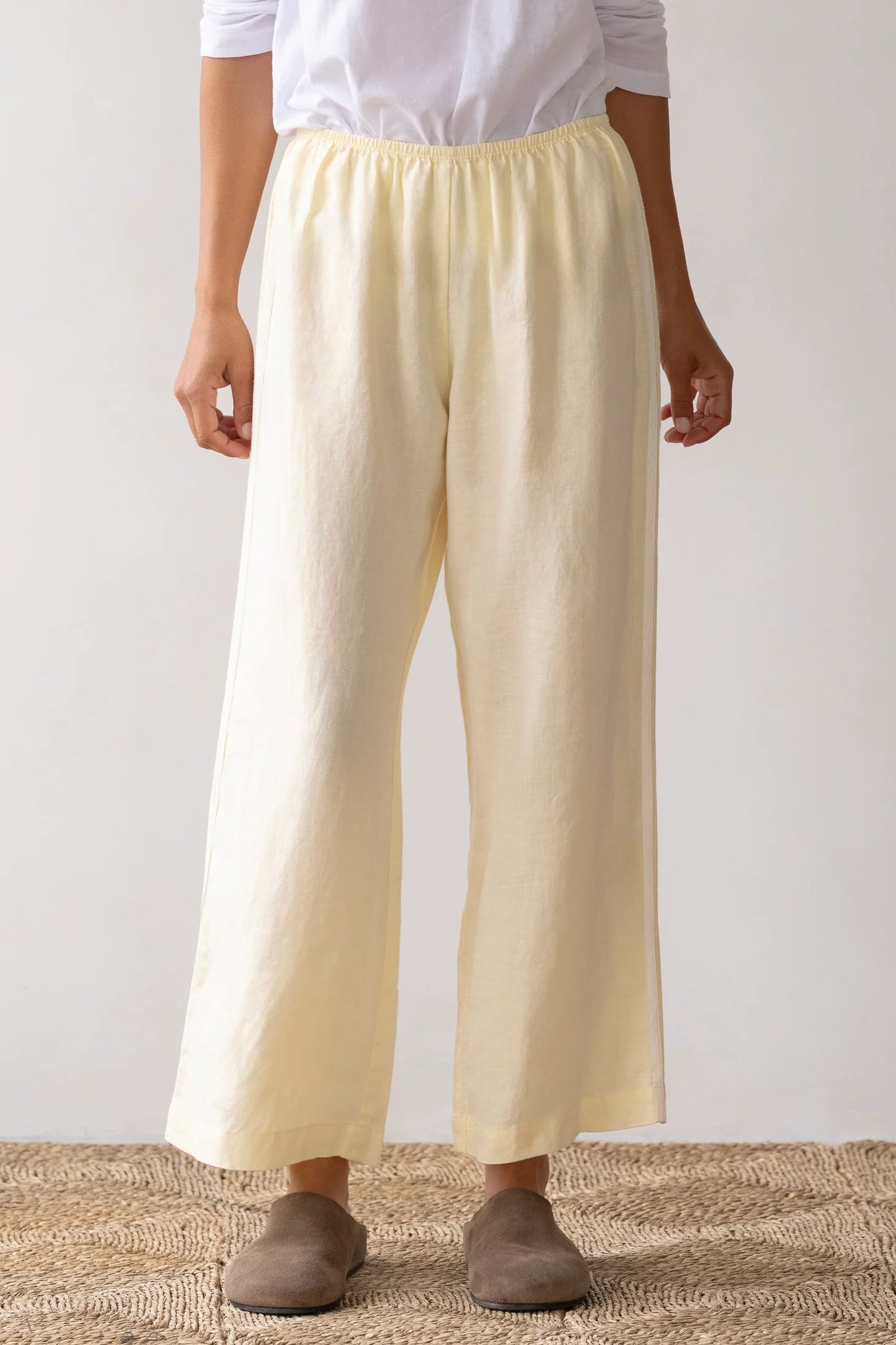 Linen Stripe Crop Racer Pant - Butter