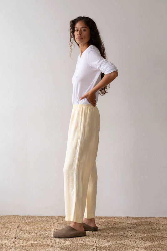 Linen Stripe Crop Racer Pant - Butter