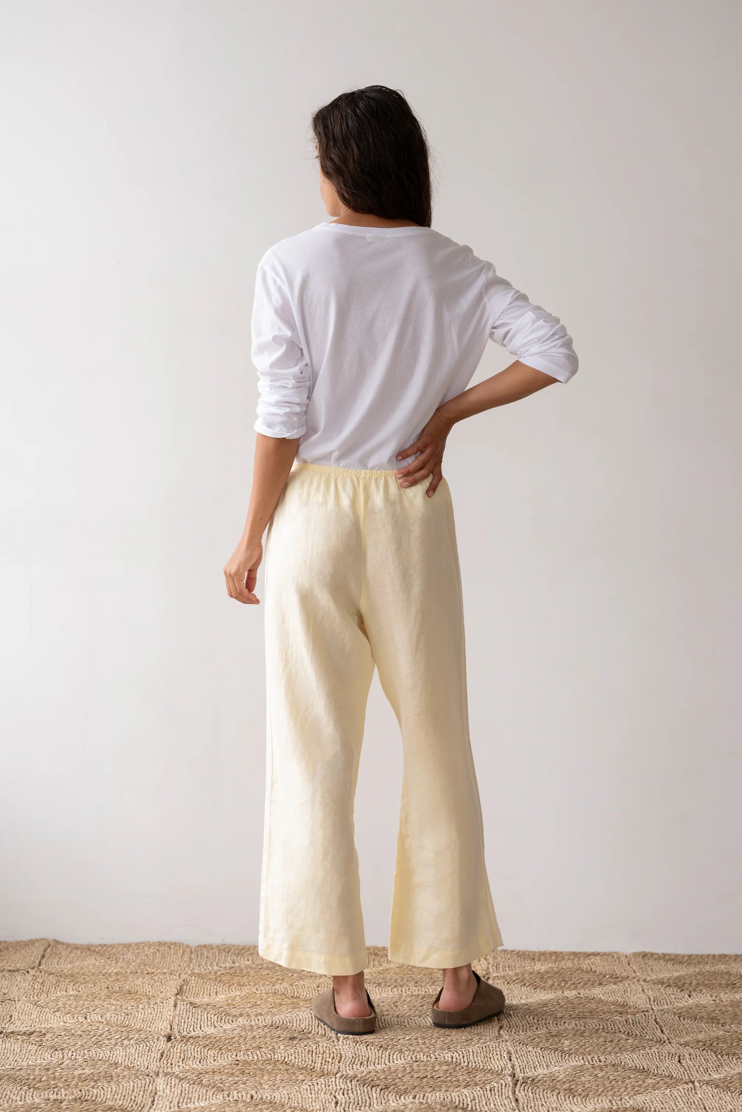 Linen Stripe Crop Racer Pant - Butter