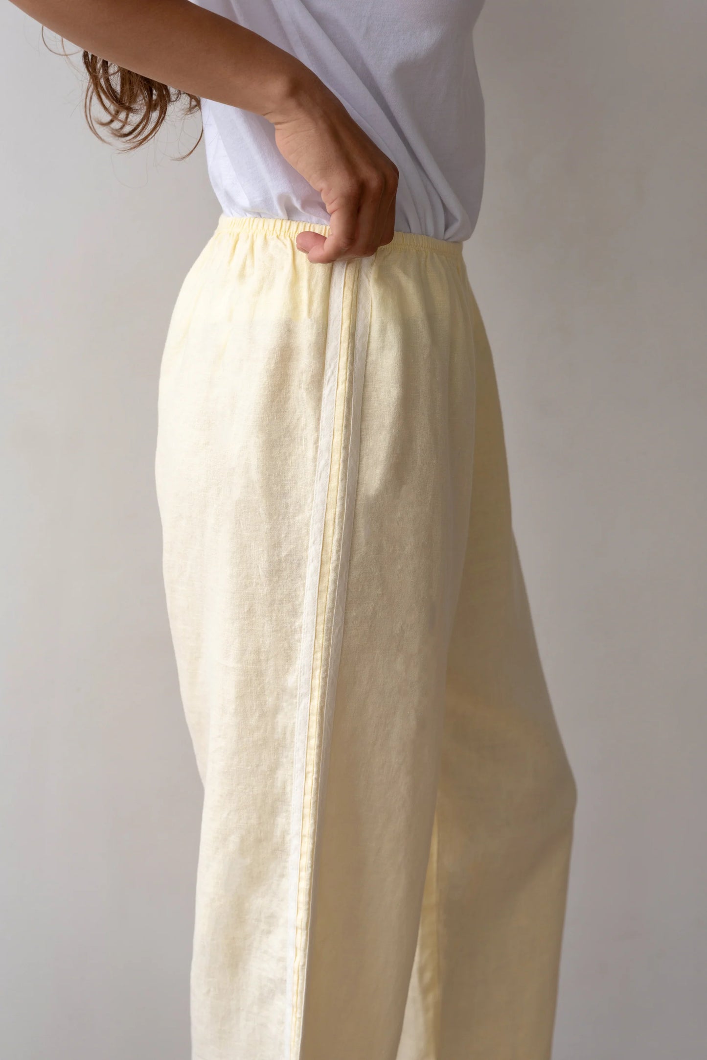 Linen Stripe Crop Racer Pant - Butter