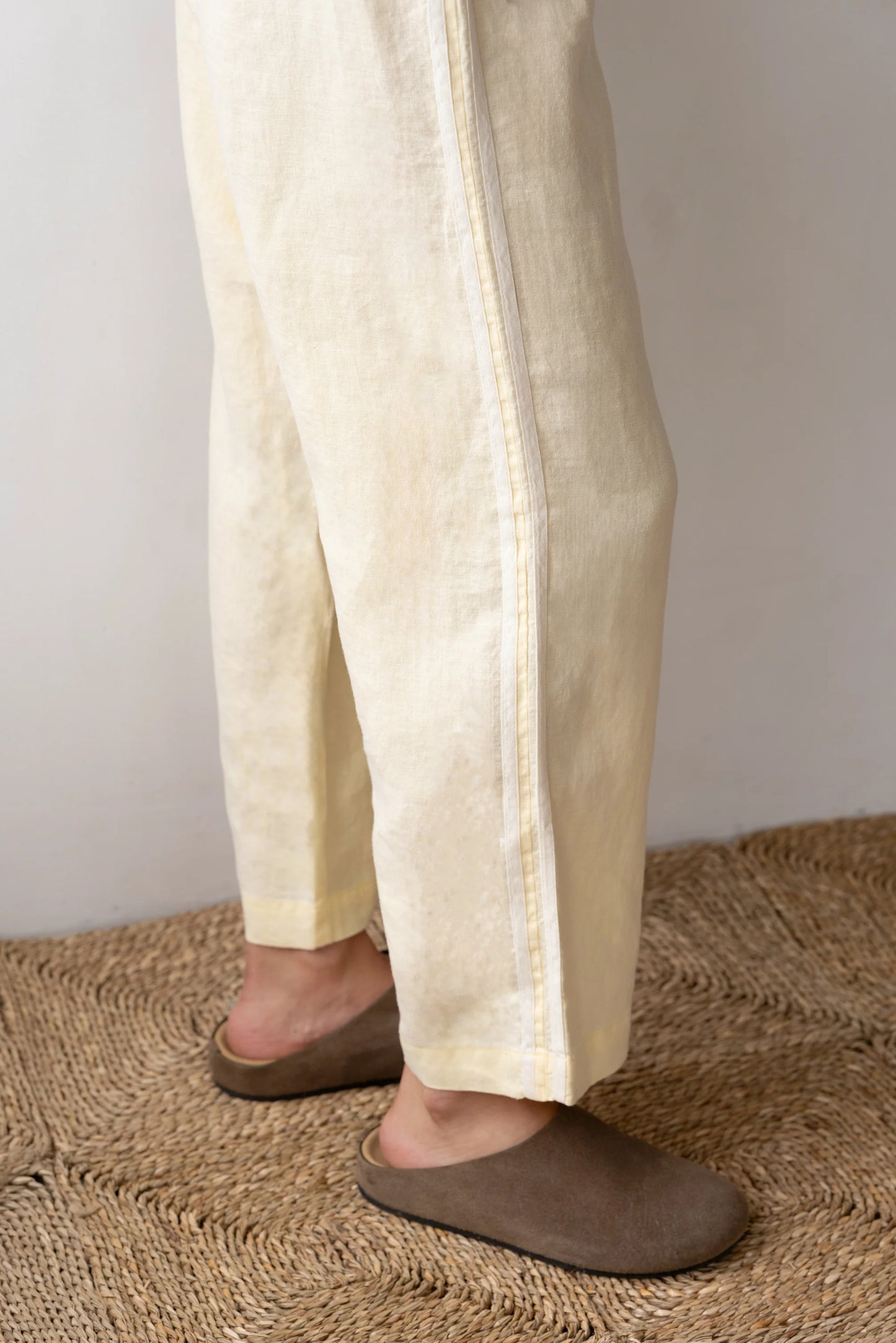 Linen Stripe Crop Racer Pant - Butter