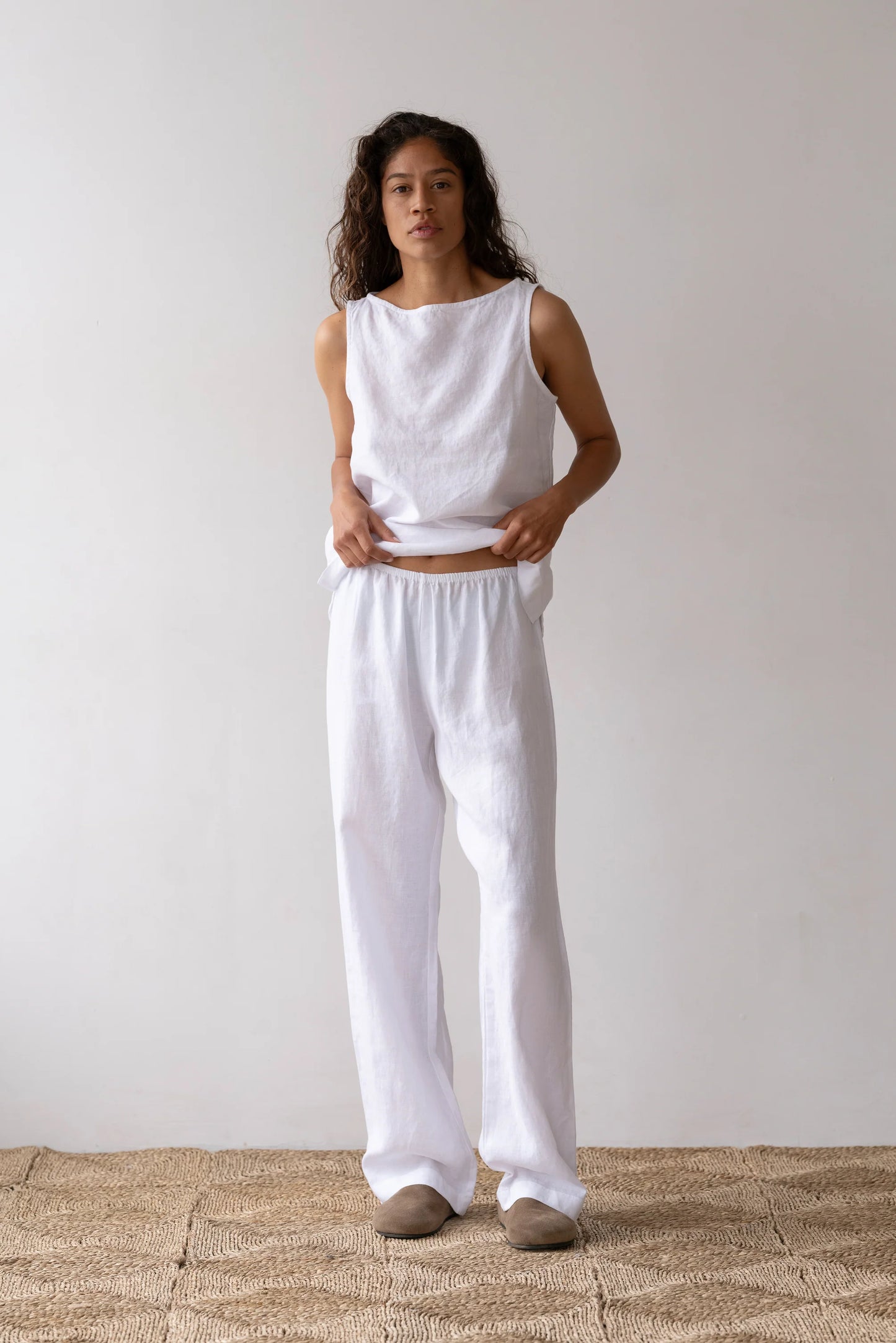 Linen Simple Pant - Powder