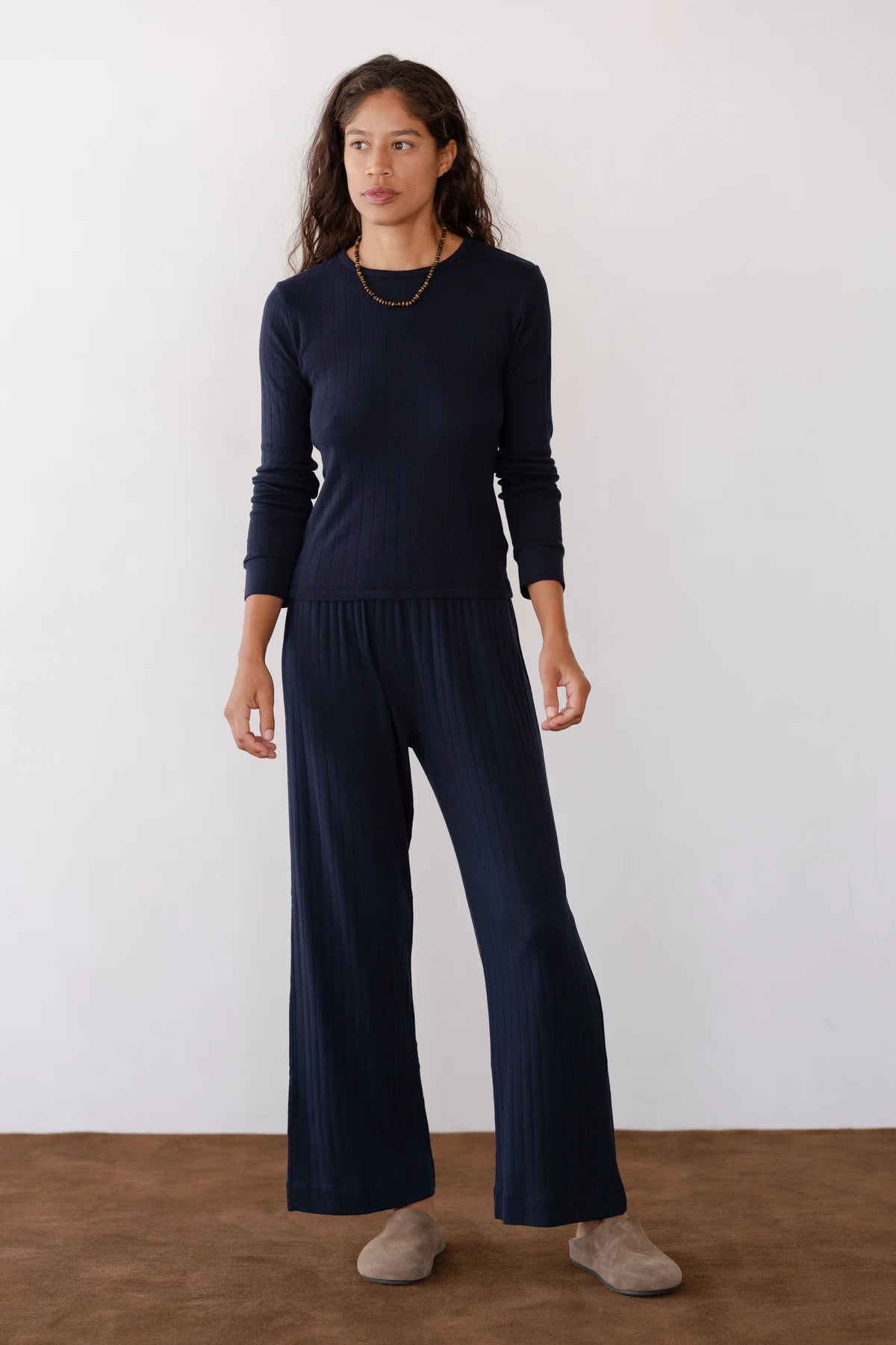 Pointelle Simple Crop Pant - Navy