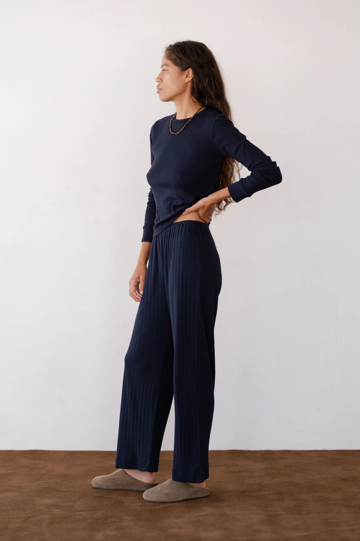 Pointelle Simple Crop Pant - Navy