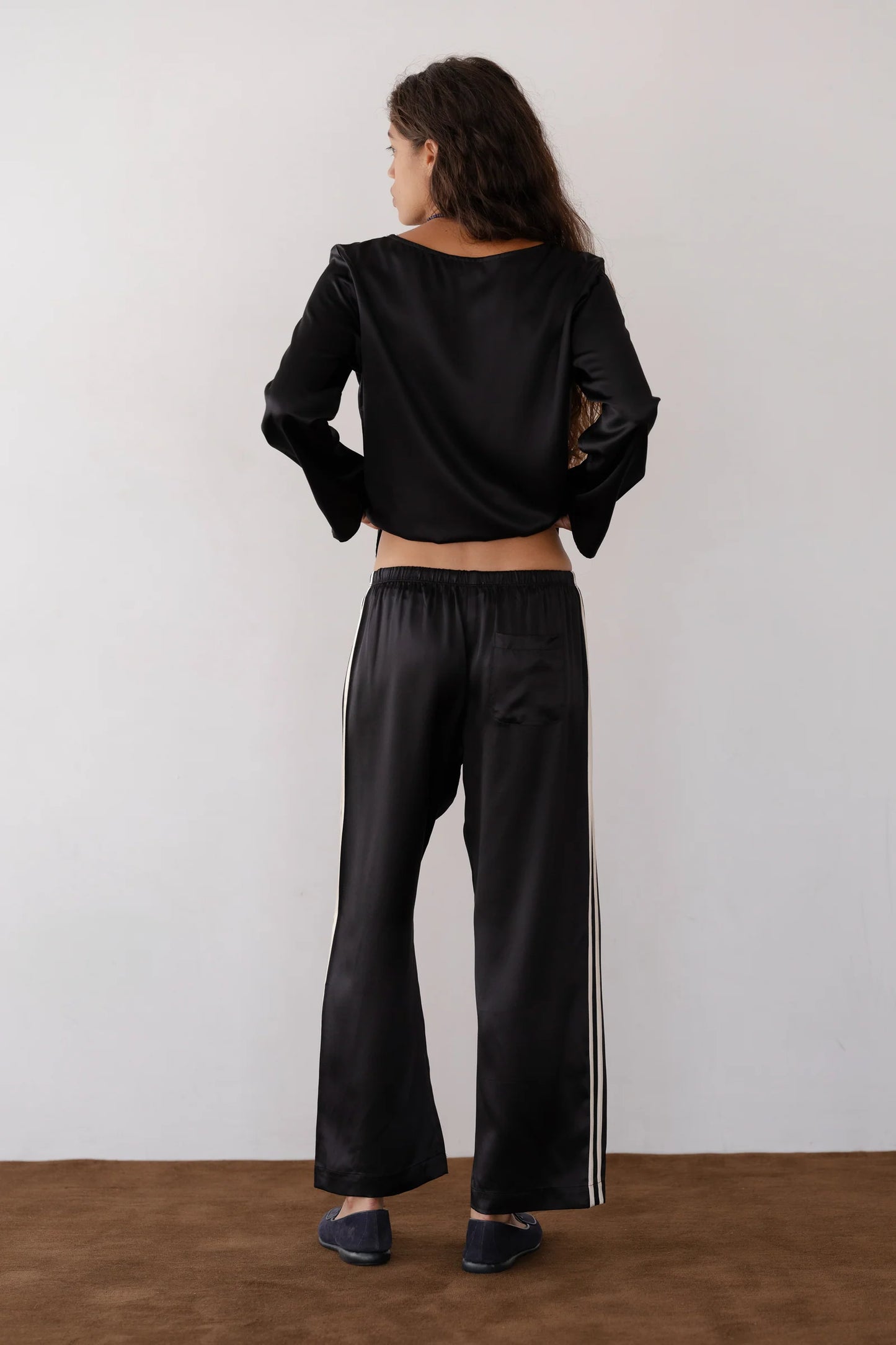 Silk Stripe Crop Pant - Jet / Creme