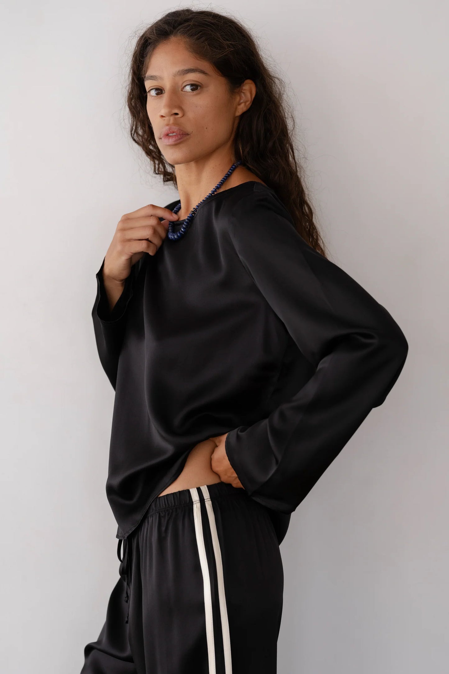Silk Stripe Crop Pant - Jet / Creme