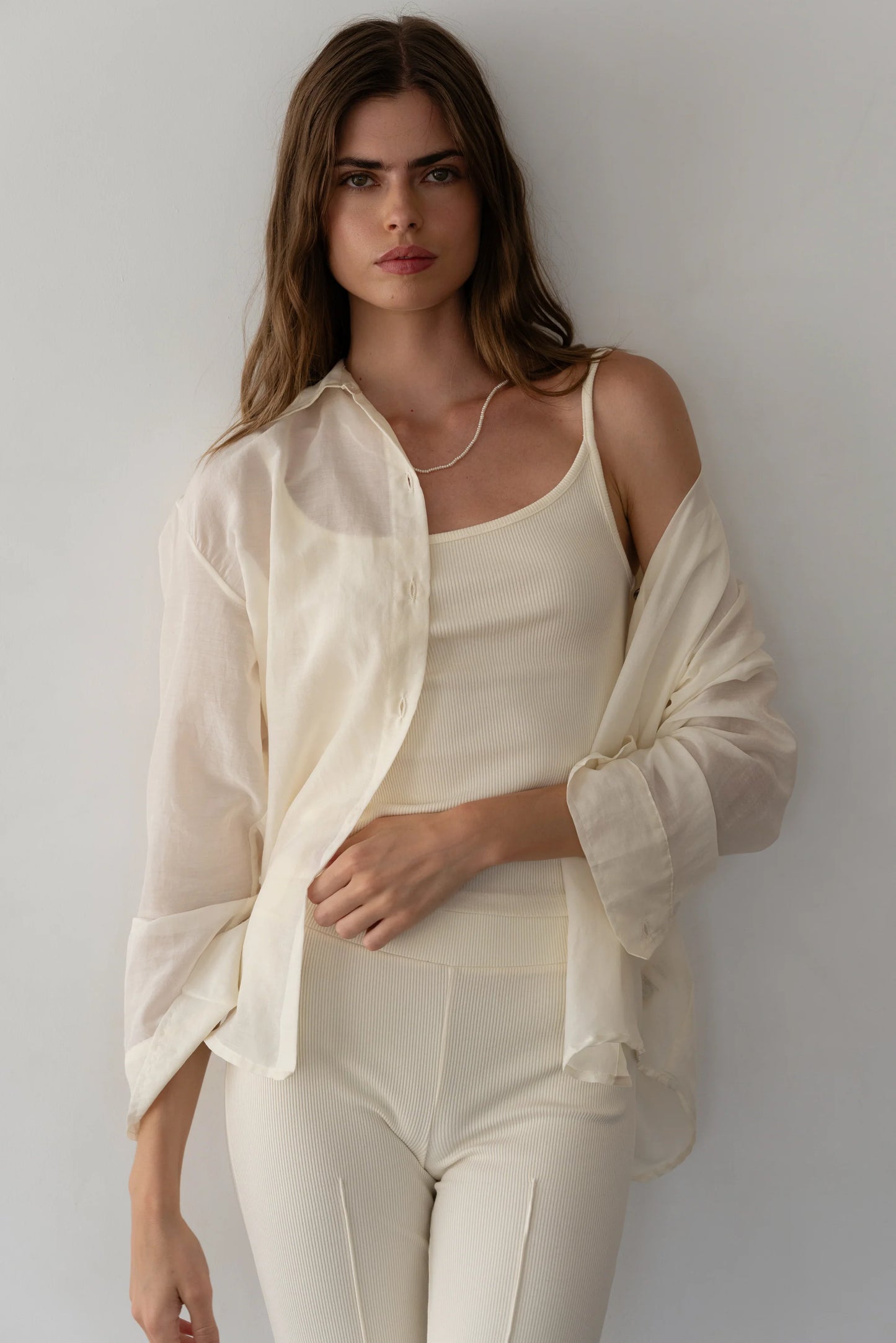 Rib Spaghetti Tank - Creme