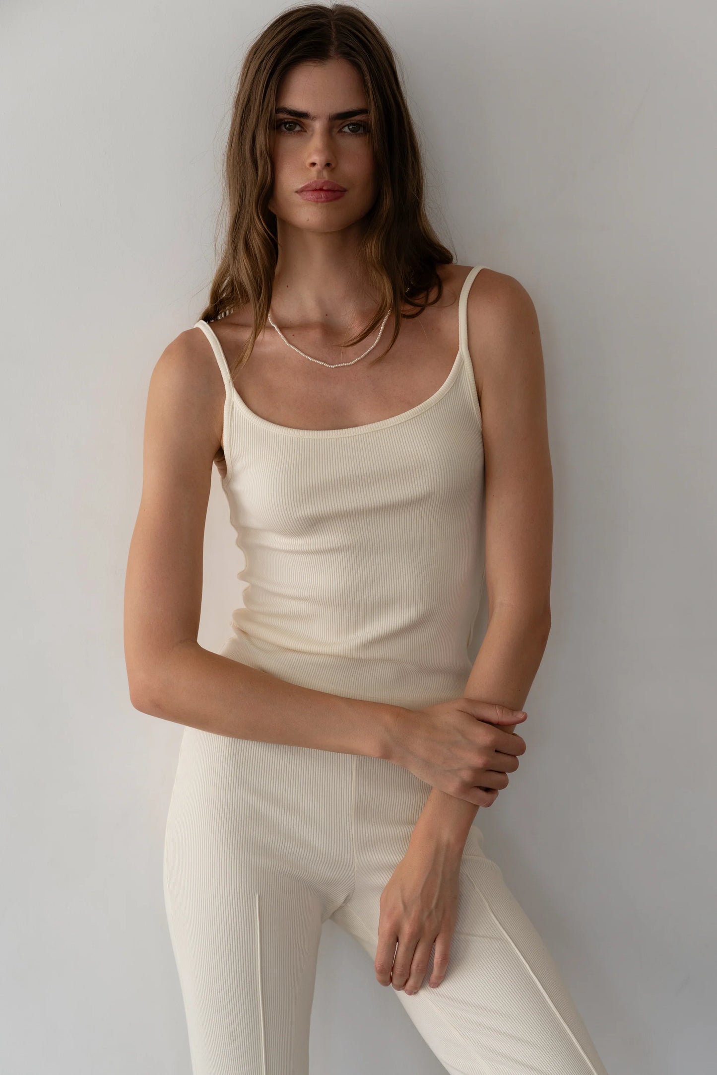 Rib Spaghetti Tank - Creme
