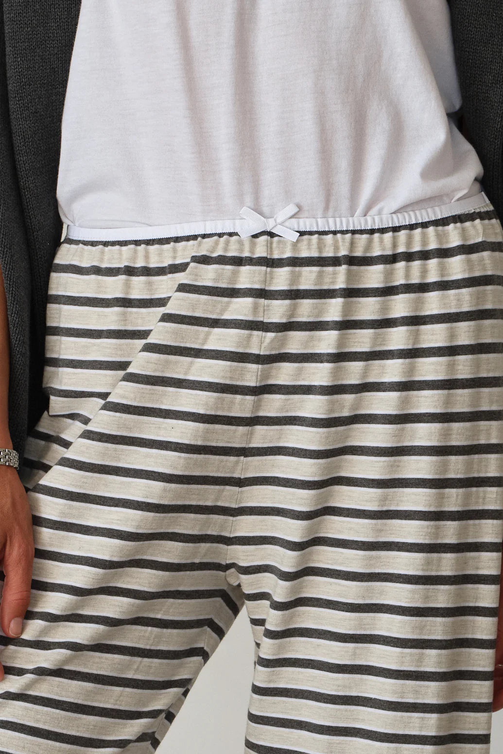 Stripe Jersey Bow Simple Pant - Oatmeal