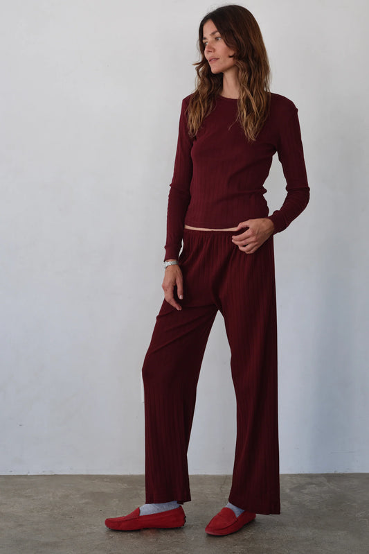 Pointelle Simple Crop Pant - Oxblood