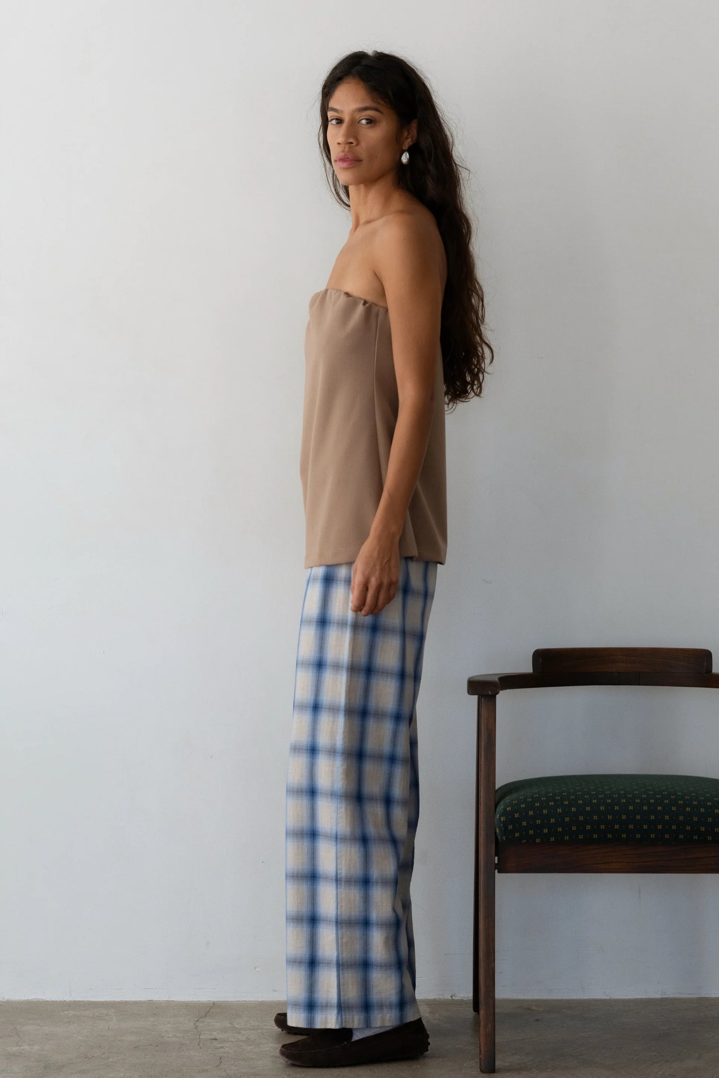 Plaid Flannel Crop Simple  Pant - Blueberry