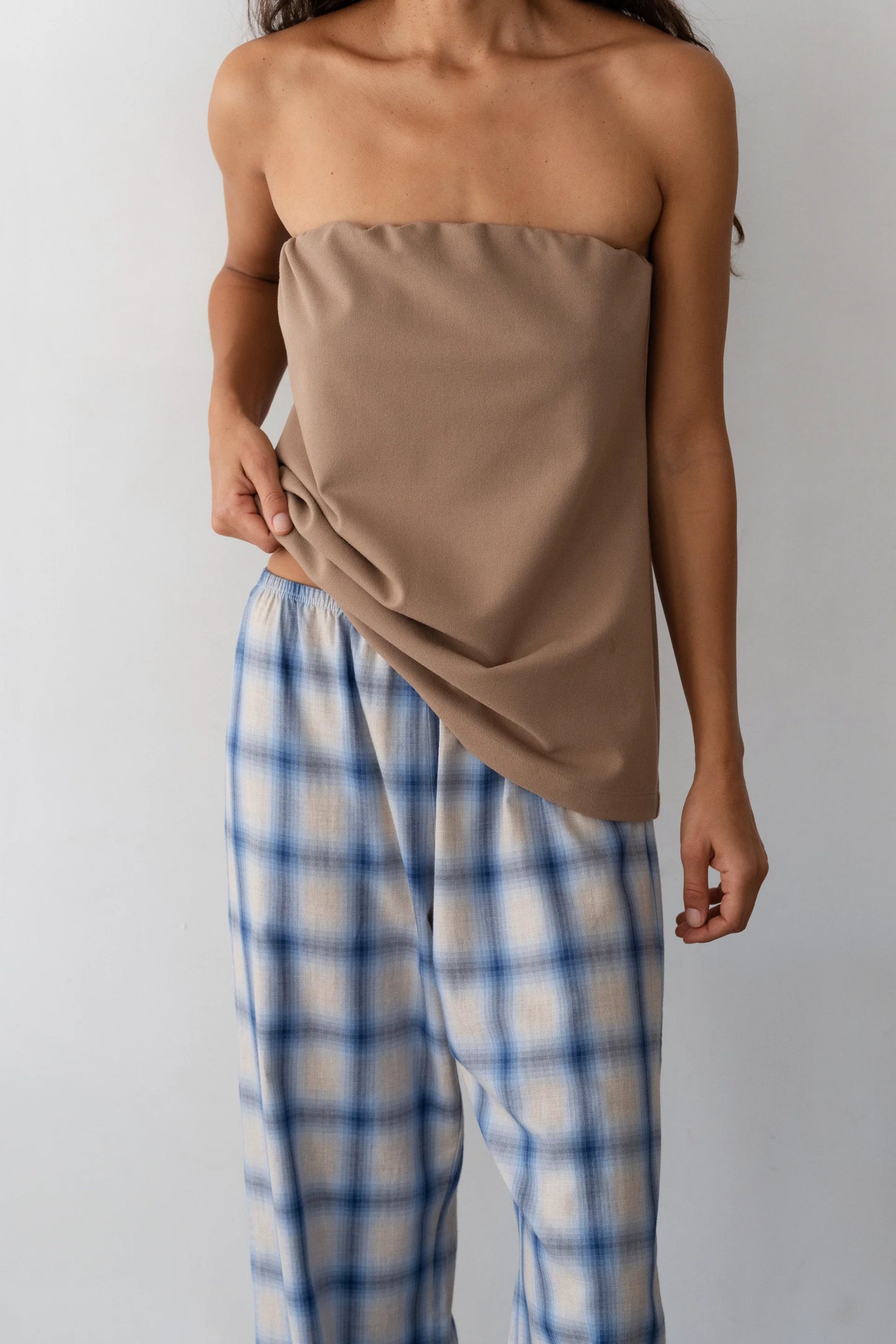 Plaid Flannel Crop Simple  Pant - Blueberry