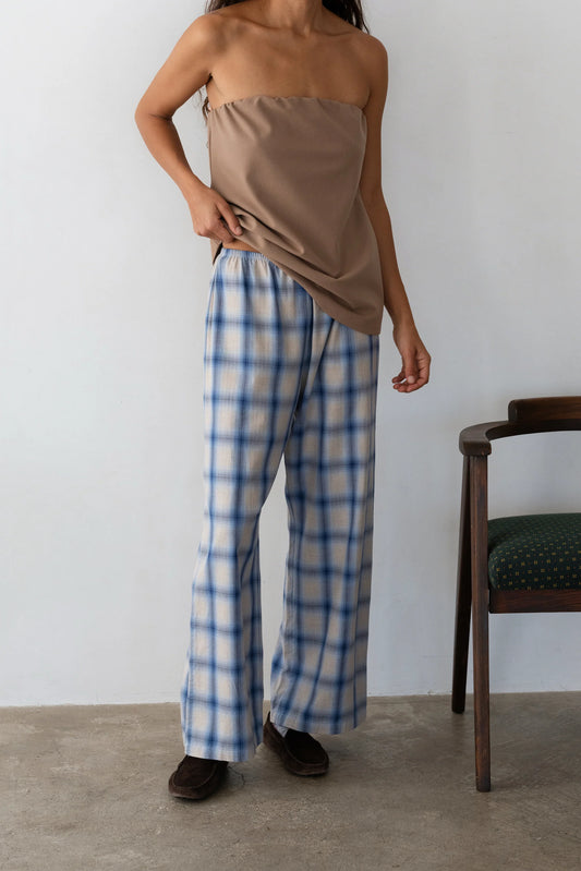 Plaid Flannel Crop Simple  Pant - Blueberry