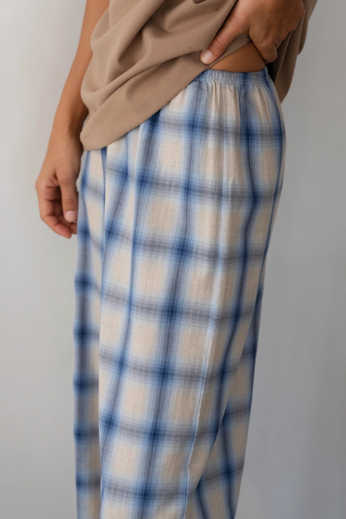 Plaid Flannel Crop Simple  Pant - Blueberry