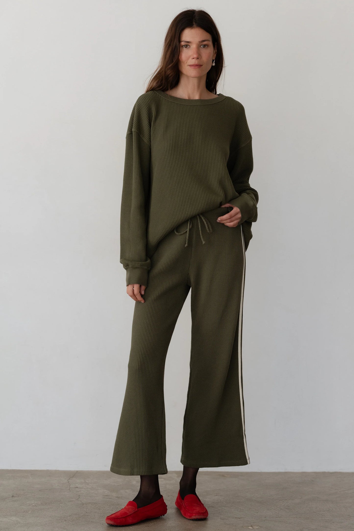 Thermal Crop Stripe Pant - Oregano