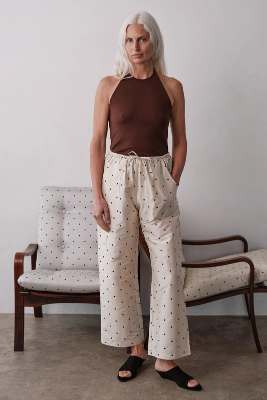 Silk Taffeta Cargo Pant - Creme Walnut Polka Dot