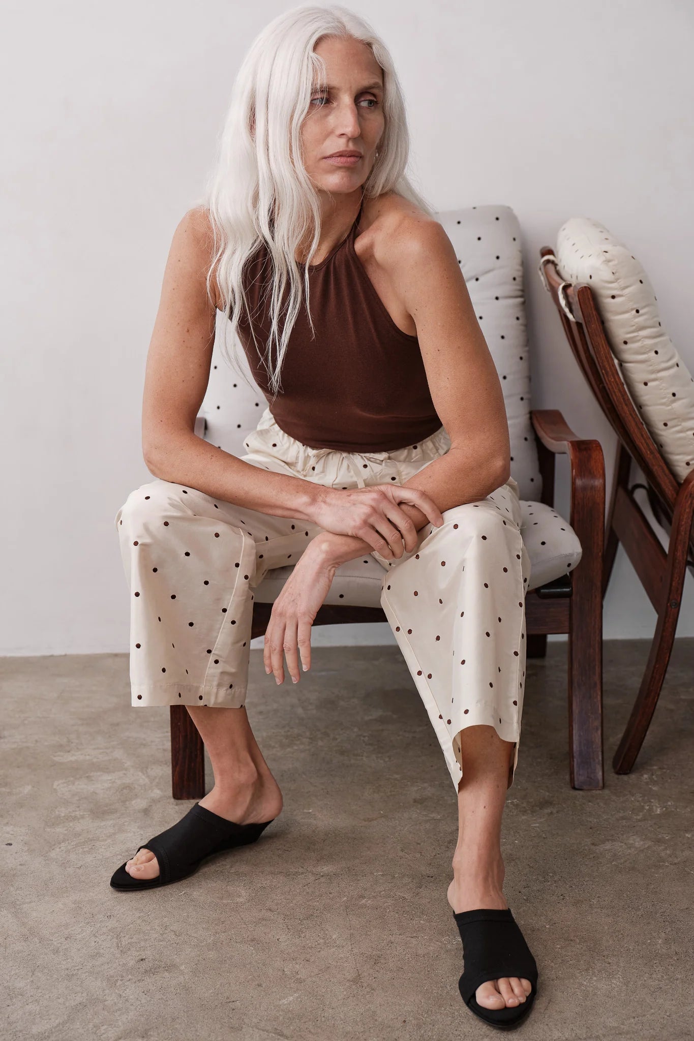 Silk Taffeta Cargo Pant - Creme Walnut Polka Dot