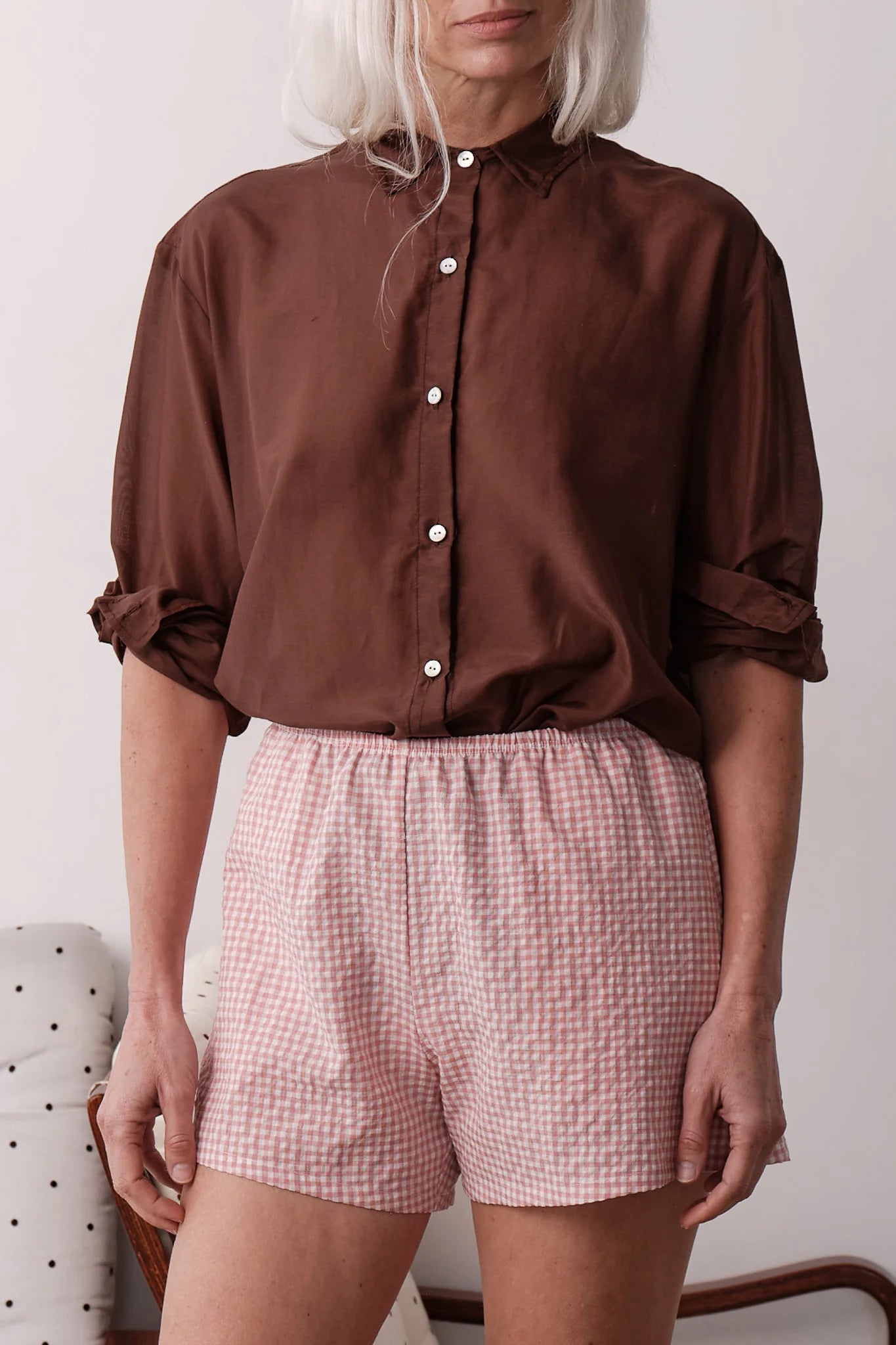 Cotton Gingham Tap Short - Rhubarb