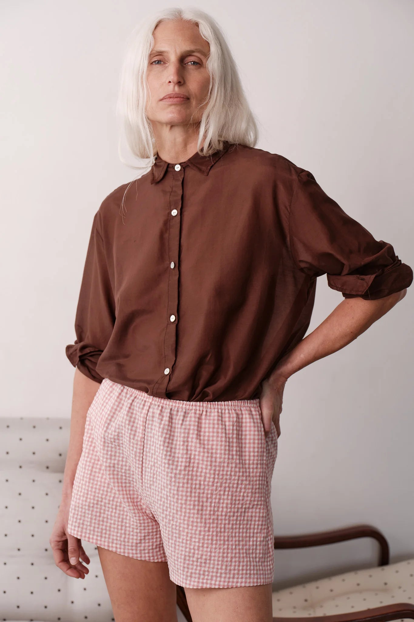 Cotton Gingham Tap Short - Rhubarb