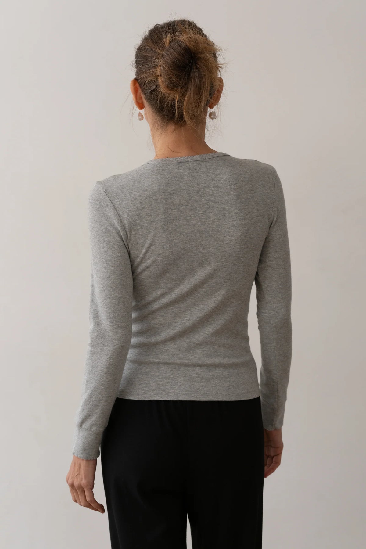 Baby Rib Scallop Long Sleeve - Heather Grey