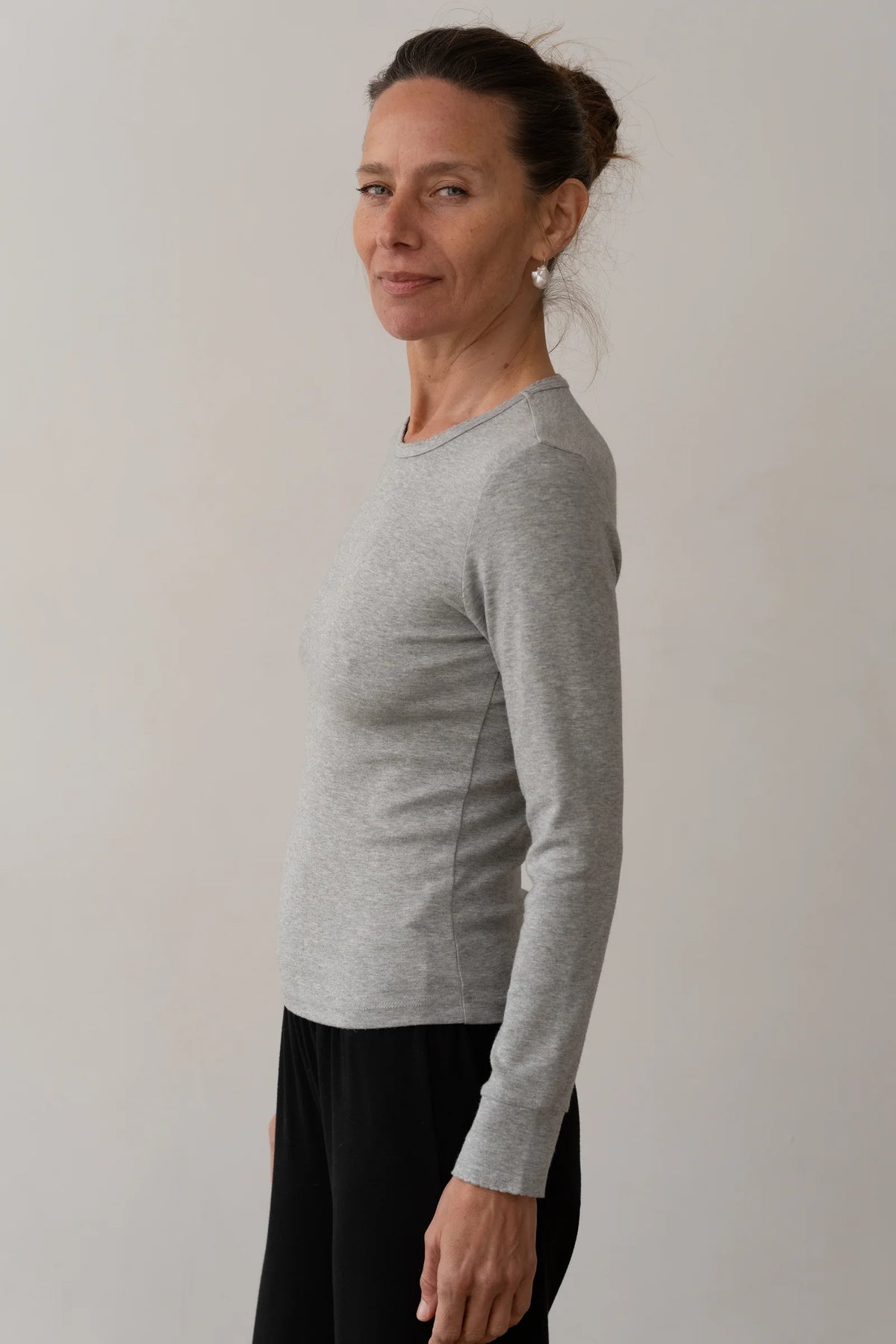 Baby Rib Scallop Long Sleeve - Heather Grey