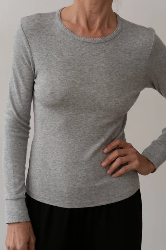Baby Rib Scallop Long Sleeve - Heather Grey
